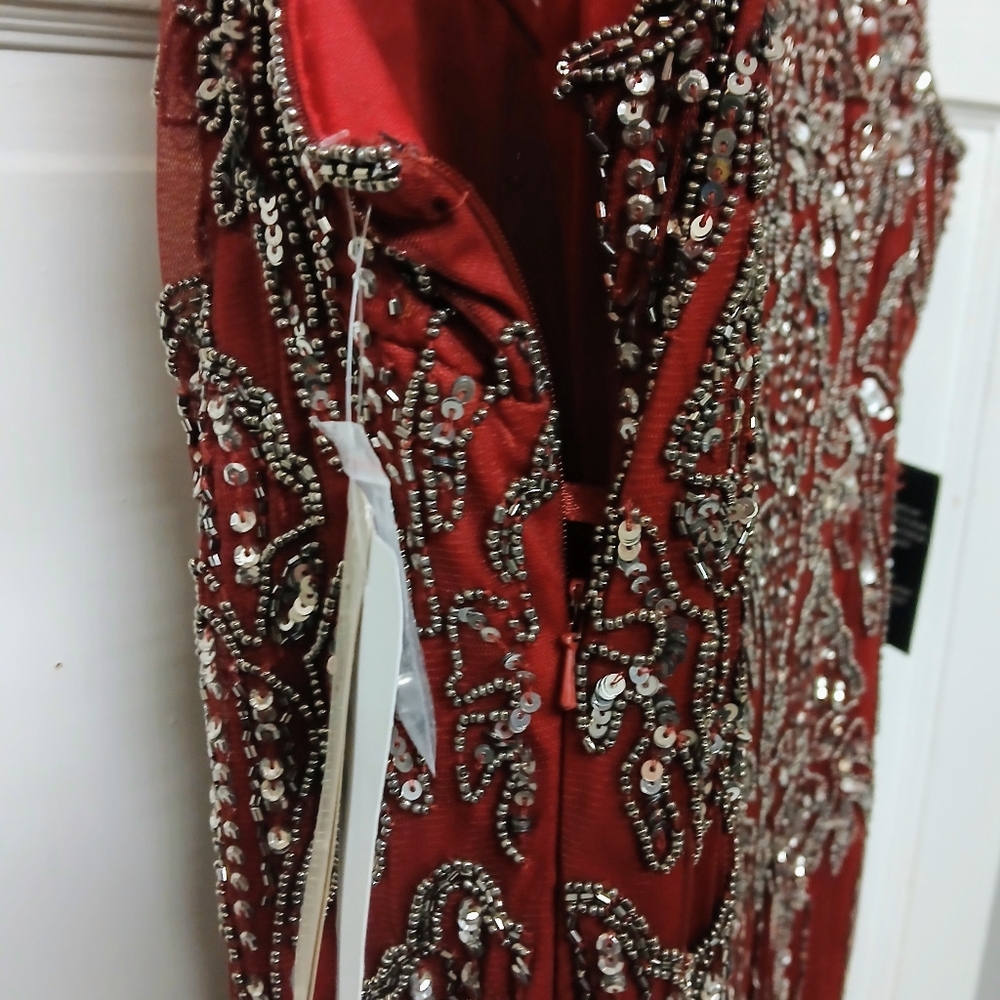 Prelude Elegant Cranberry Red Beaded Rayon Knee High Dress Size 16 New With Tags - Picture 7 of 11